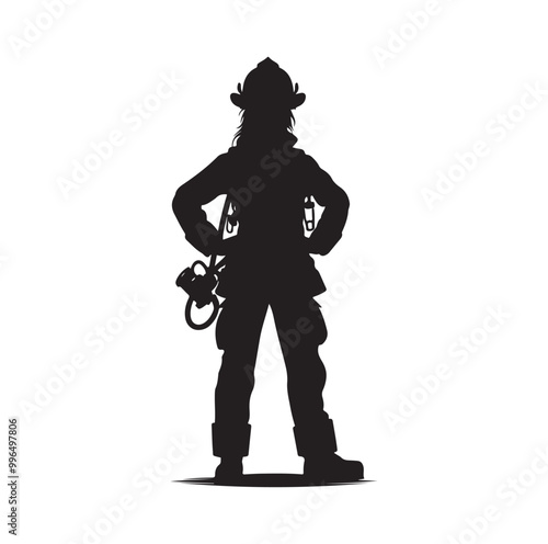 pose of Firefighter silhouette vector illustration 