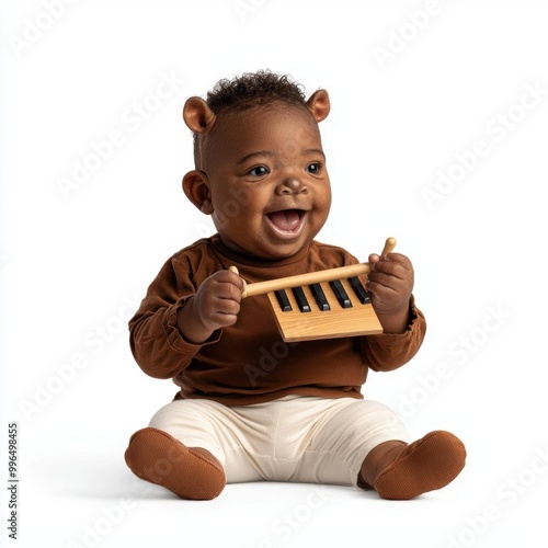 3D hippo playing a xylophone with joy white background photo