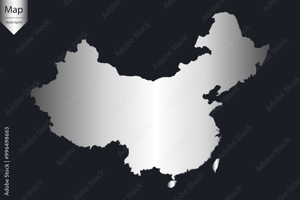 Fototapeta premium Abstract - High Detailed Silver Map of China. Vector illustration eps10. 