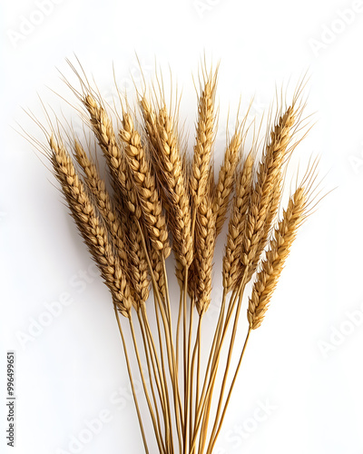 Golden ripe wheat isolated on white background. Ears of wheat