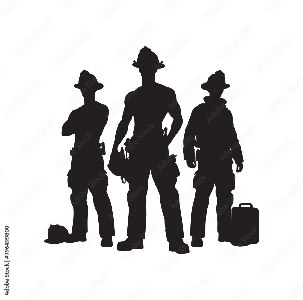 pose of Firefighter silhouette vector illustration 