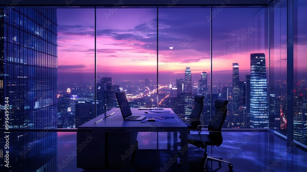 Modern Office with Stunning Cityscape View Modern Office with Stunning Cityscape View