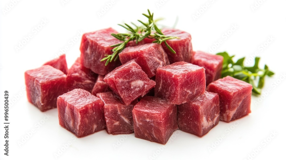 Fresh meat cubes for frying isolated on a white background Fresh meat cubes for frying isolated on a white background