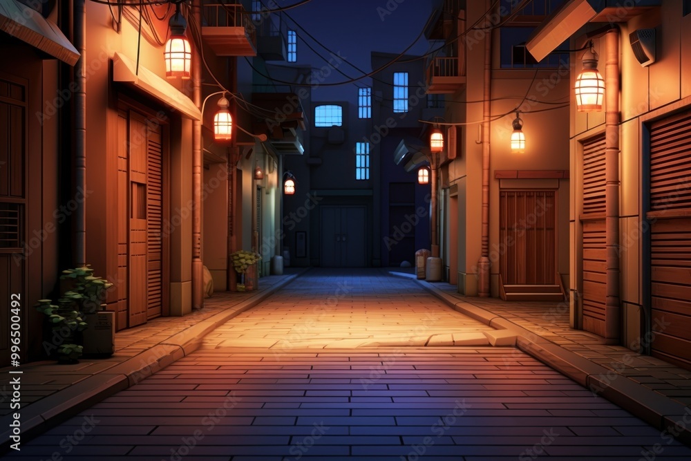 Small alleyway lighting street night. Small alleyway lighting street night.