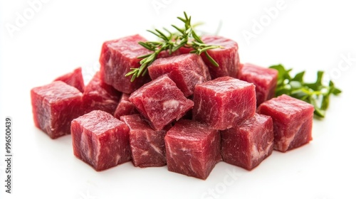 Fresh meat cubes for frying isolated on a white background