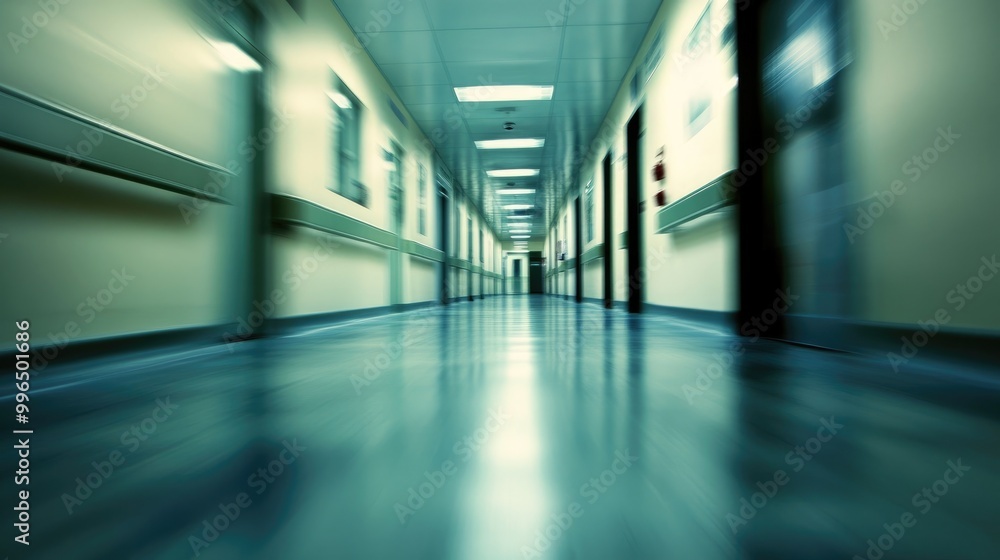 A blurred view of a hospital corridor captures the urgency and dynamic atmosphere typical of contemporary healthcare settings A blurred view of a hospital corridor captures the urgency and dynamic atmosphere typical of contemporary healthcare settings