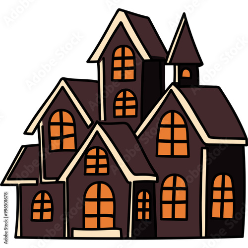 cute halloween illustration witch castle illustration for card website, application, printing, document, poster design, etc.
