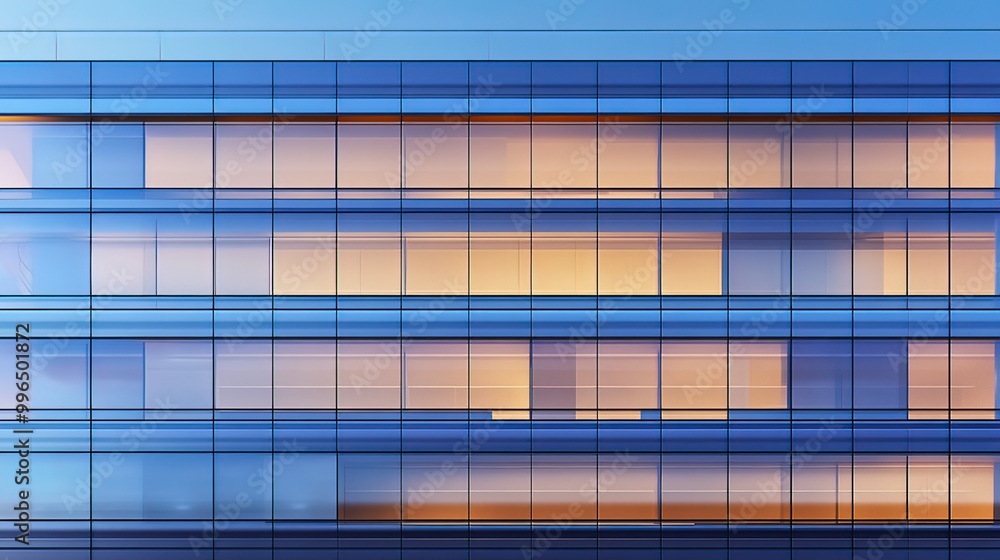 Glass Facade of a Modern Building at Sunset Glass Facade of a Modern Building at Sunset