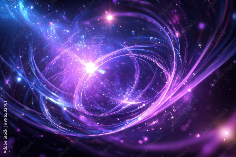 Abstract vibrant swirl with cosmic elements in purple and blue tones. Abstract vibrant swirl with cosmic elements in purple and blue tones.