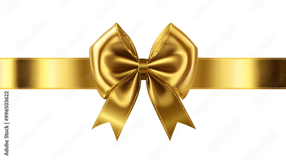 Golden bow and ribbon realistic illustration for Christmas and birthday decorations isolated on white background Golden bow and ribbon realistic illustration for Christmas and birthday decorations isolated on white background