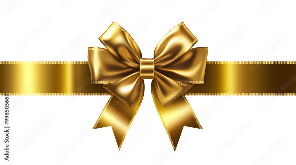 Golden bow and ribbon realistic illustration for Christmas and birthday decorations isolated on white background Golden bow and ribbon realistic illustration for Christmas and birthday decorations isolated on white background