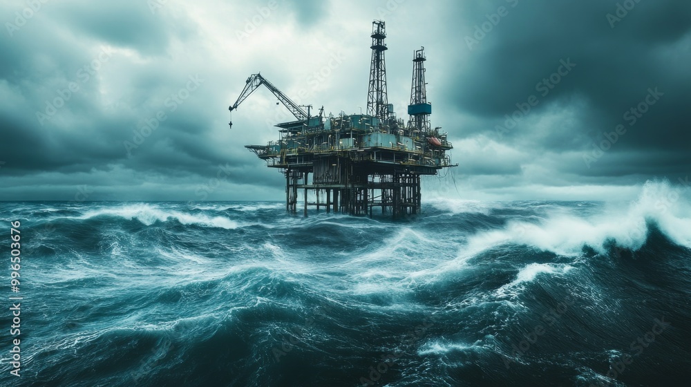 Abandoned Oil Platform Amid Ocean Waves Abandoned Oil Platform Amid Ocean Waves