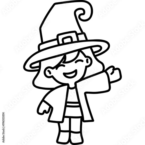 cute halloween witch costume illustration for card website, application, printing, document, poster design, etc.