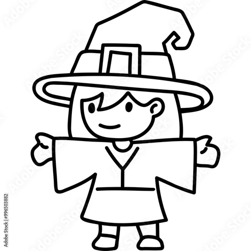 cute halloween witch costume illustration for card website, application, printing, document, poster design, etc.