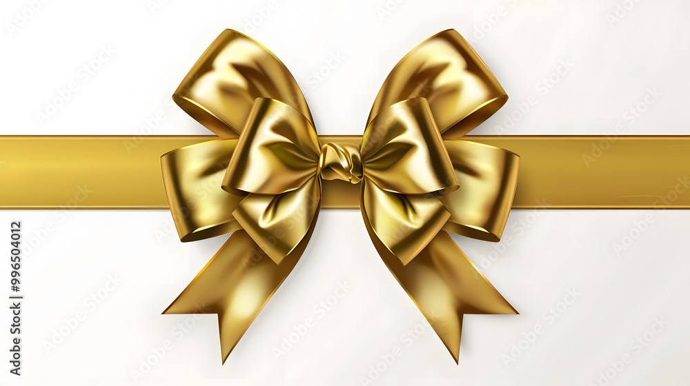 Golden bow and ribbon realistic illustration for Christmas and birthday decorations isolated on white background Golden bow and ribbon realistic illustration for Christmas and birthday decorations isolated on white background