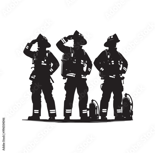 pose of Firefighter silhouette vector illustration 