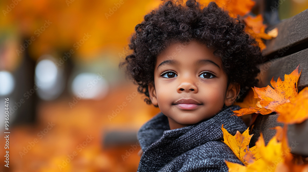 A young child with curly hair sits serenely amidst vibrant autumn leaves, capturing the essence of the fall season with a warm, thoughtful expression. A young child with curly hair sits serenely amidst vibrant autumn leaves, capturing the essence of the fall season with a warm, thoughtful expression.