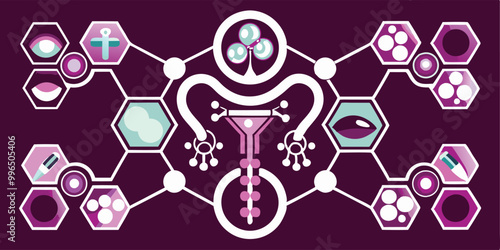 Create a vector illustration showing different hormonal contraceptive devices such as pills, patches, implants, and IUDs, arranged in a circular or grid format with brief labels.
