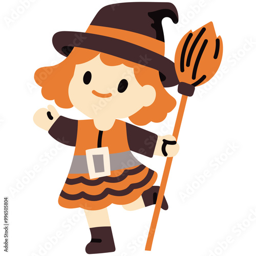 cute halloween witch costume illustration for card website, application, printing, document, poster design, etc.