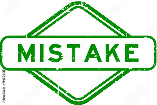 Grunge green mistake word rubber seal stamp on white background