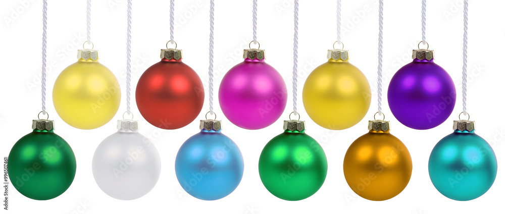 Christmas ornaments balls decoration hanging isolated on white Christmas ornaments balls decoration hanging isolated on white