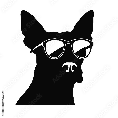 Fashionable Dog with Glasses Silhouette Isolated on White – Vector Illustration