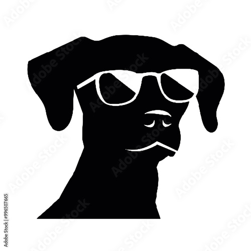 Silhouette of a Cool Dog Wearing Glasses Isolated on White – Vector Art