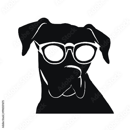 Silhouette of a Cool Dog Wearing Glasses Isolated on White – Vector Art