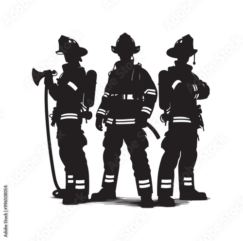 pose of Firefighter silhouette vector illustration 