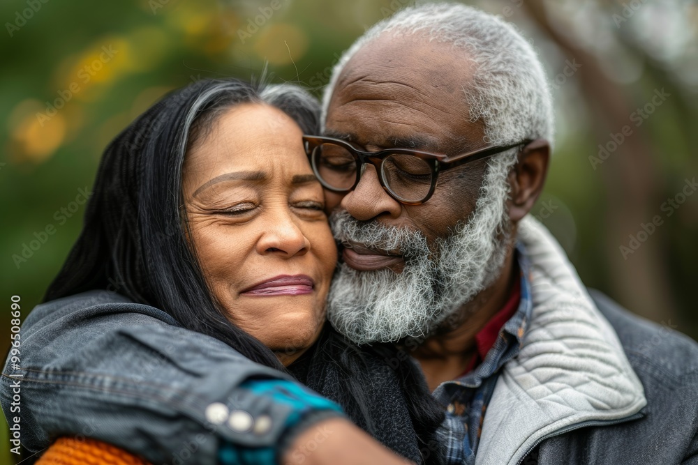 Portrait of a tender multiethnic couple in their 60s expressing their feelings