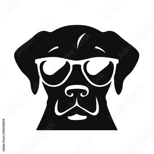 Silhouette of Dog Wearing Sunglasses Isolated on White – Vector Illustration