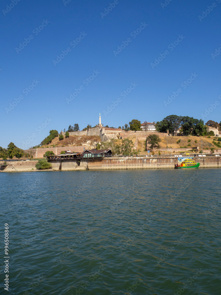 Naklejka premium Europe, Serbia, Belgrade, Old Kalemegdan fortress of Belgrade on the rivers Sava and Danube, New Belgrade