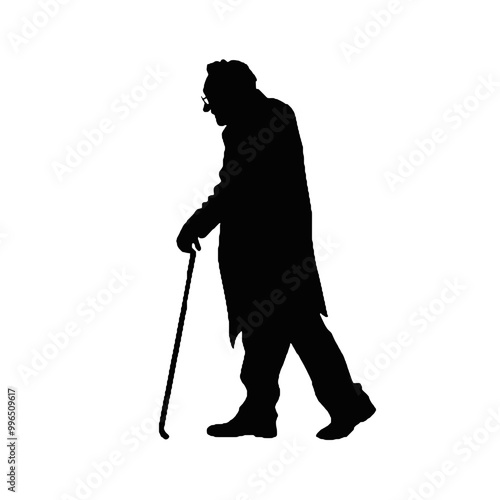 Silhouette of Senior Gentleman with Cane – Vector Illustration on White