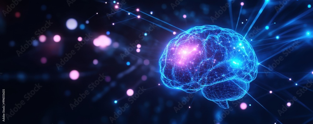 Abstract digital brain with glowing neural connections. Abstract digital brain with glowing neural connections.