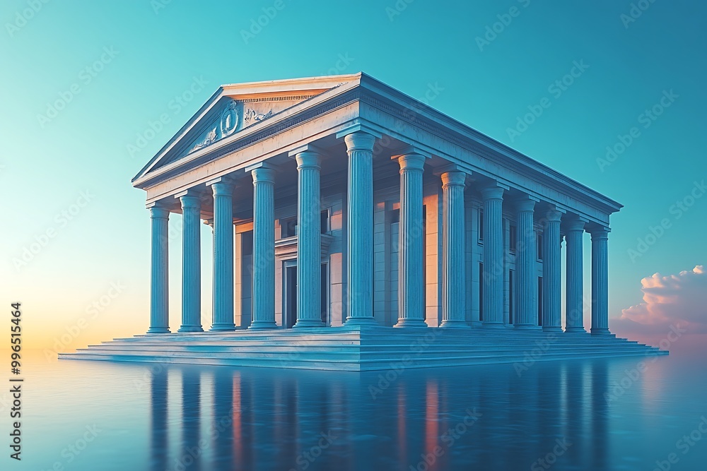 Fototapeta premium An ancient Greek or Roman temple stands majestically in serene waters.