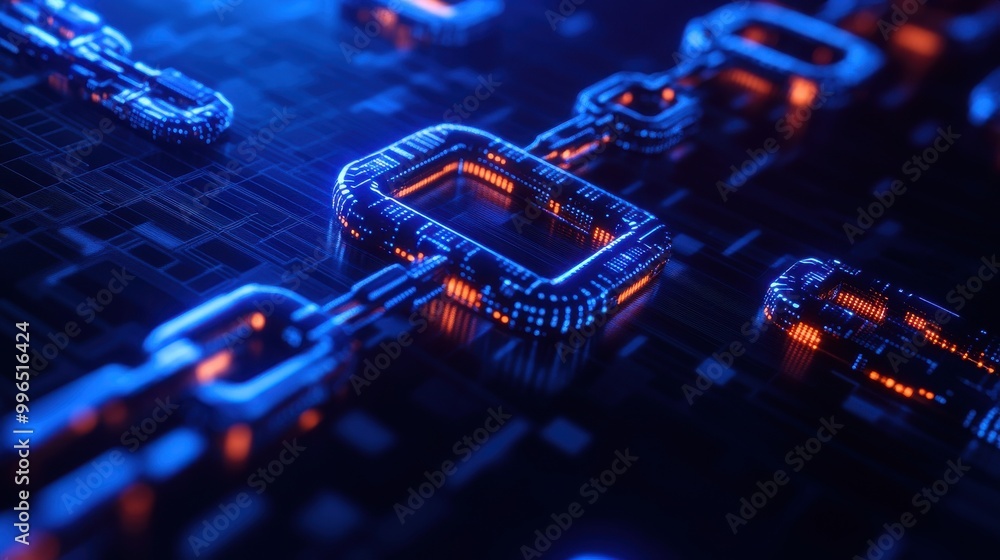 Digital blockchain technology in neon colors, futuristic design. Digital blockchain technology in neon colors, futuristic design.