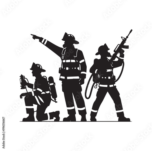 pose of Firefighter silhouette vector illustration 