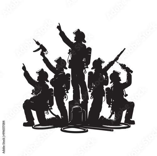 pose of Firefighter silhouette vector illustration 