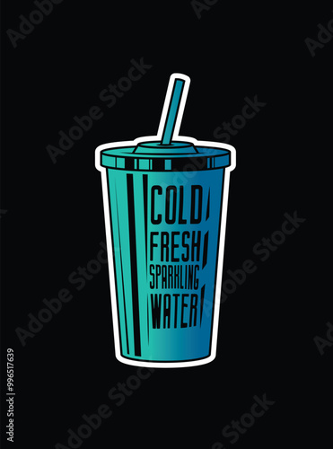 Fast food plastic cup with straw. Hot or cold drink. Original vector illustration in vintage style.