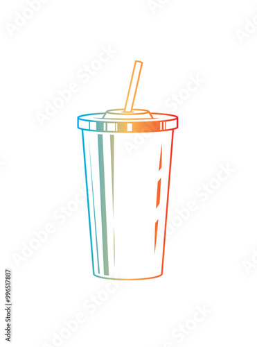 Fast food plastic cup with straw. Hot or cold drink. Original vector illustration in vintage style.