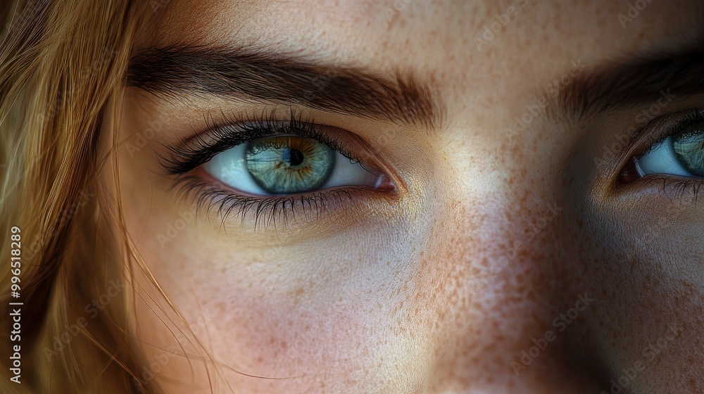 Close Up of a Woman's Eyes with Freckles Close Up of a Woman's Eyes with Freckles