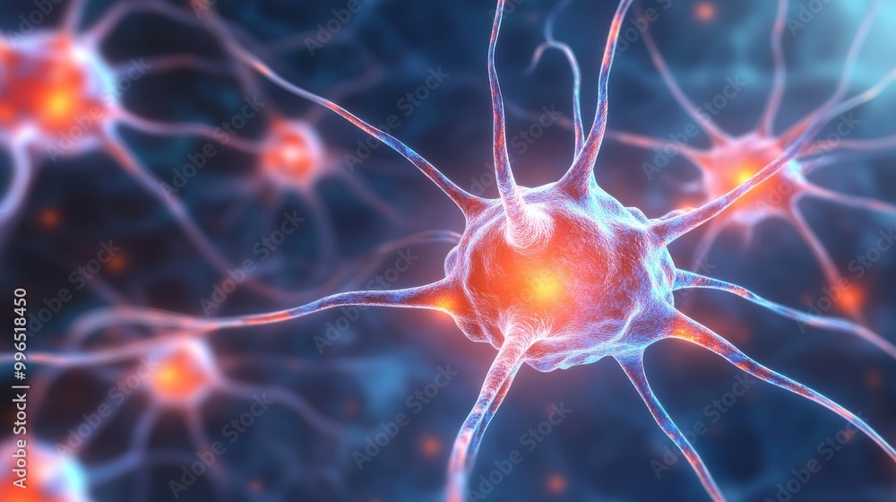 Neurons connected with electric impulses, blue background. Neurons connected with electric impulses, blue background.