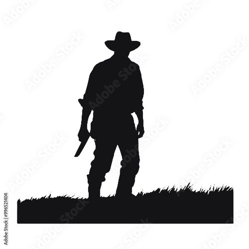 Traditional Farmer Silhouette Isolated on White Background – Vector Illustration