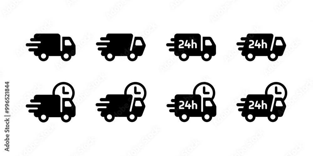 Fast delivery truck icon set. Vector fast shipping icons. Fast delivery truck icon set. Vector fast shipping icons.