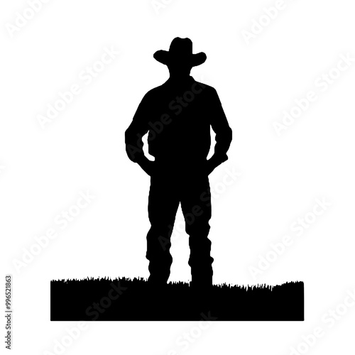 Silhouette of a Farmer in Field Isolated on White Background – Vector Illustration