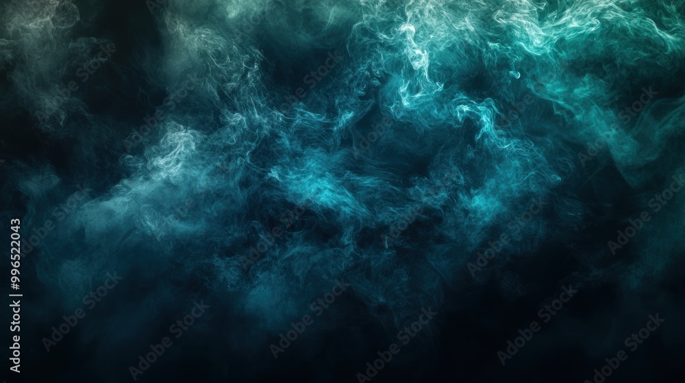 Fototapeta premium Abstract digital smoke in shades of turquoise and dark blue swirling together, creating a mesmerizing atmosphere.