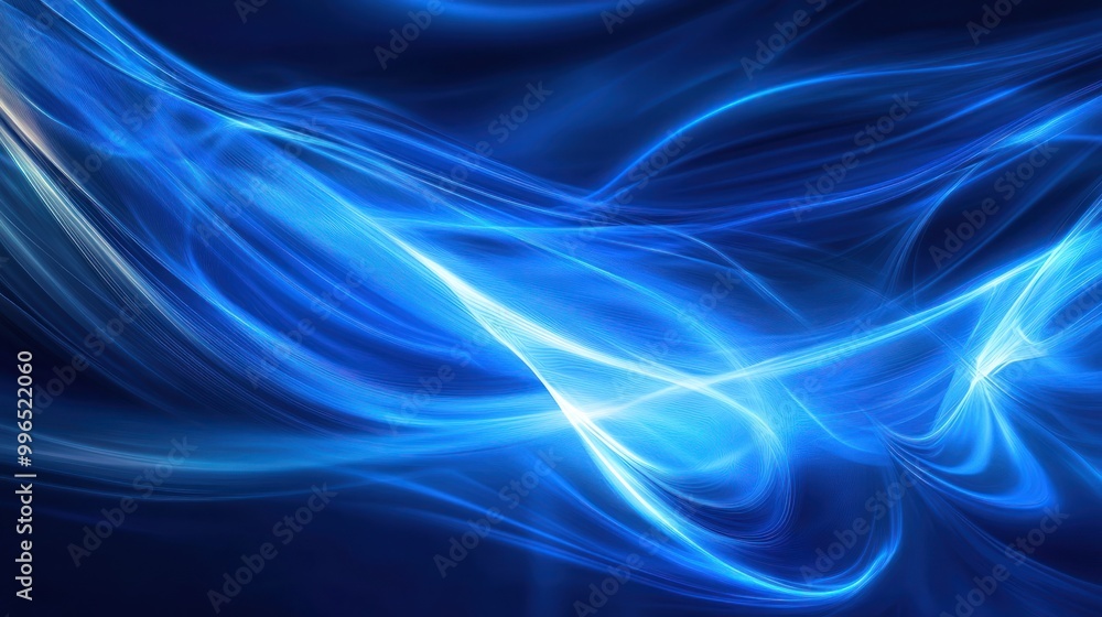 Obraz premium Swirling blue abstract light waves create a serene and dynamic background.