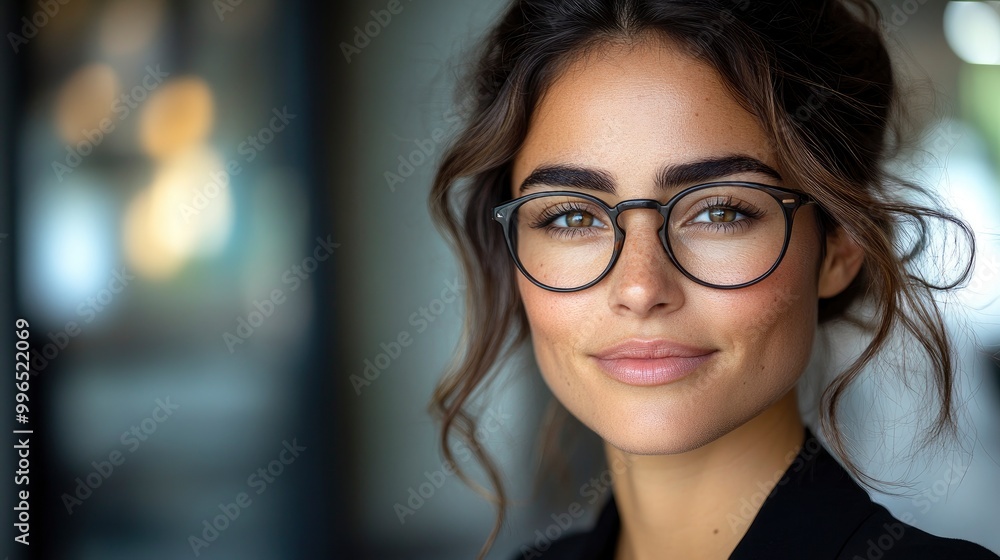Portrait of a young woman with glasses smiling Portrait of a young woman with glasses smiling