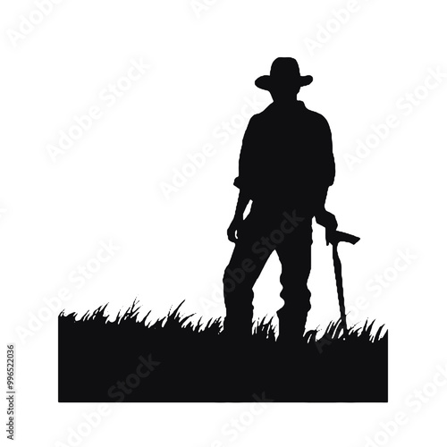 Agricultural Worker Silhouette Isolated on White – Vector Illustration