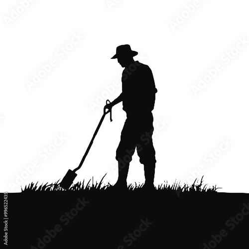 Silhouette of a Farming Worker Isolated on White Background – Vector Illustration